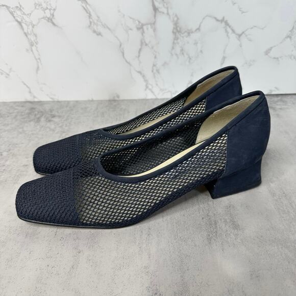 Paloma Fish Net Pumps WMNS US 8 Blue Square Toe Woven/Leather Dress Heels Italy - Picture 4 of 7